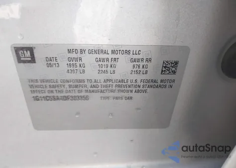 2013 Chevrolet Malibu 1Lt z USA, uszkodzony, nr VIN 1G11C5SA4DF303356